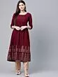 Women Maroon & Golden Printed Hem Empire A-Line Kurta