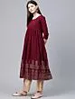 Women Maroon & Golden Printed Hem Empire A-Line Kurta