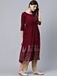 Women Maroon & Golden Printed Hem Empire A-Line Kurta