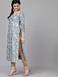 Grey Foil Printed Straight Kurta