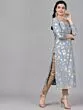 Grey Foil Printed Straight Kurta