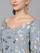 Grey Foil Printed Straight Kurta