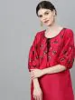 Magenta & Black Flock Design Straight Kurta