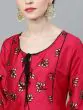 Magenta & Black Flock Design Straight Kurta