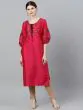 Magenta & Black Flock Design Straight Kurta