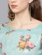 Pastel Green & Red Floral Print With Sequence Work Kurta