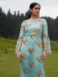Pastel Green & Red Floral Print With Sequence Work Kurta