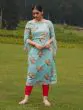 Pastel Green & Red Floral Print With Sequence Work Kurta