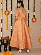 Women Peach Jacquard Flared Maxi Dress