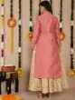 Pink & Gold Jacquard Zari Work Straight Kurta
