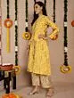 Yellow & Gold Jacquard Zari Work Button Down A-Line Kurta