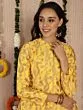 Yellow & Gold Jacquard Zari Work Button Down A-Line Kurta