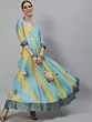 Women Leheriya Blue Embroidered Flared Maxi Dress