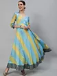 Women Leheriya Blue Embroidered Flared Maxi Dress