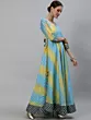 Women Leheriya Blue Embroidered Flared Maxi Dress