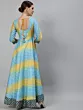 Women Leheriya Blue Embroidered Flared Maxi Dress