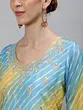Women Leheriya Blue Embroidered Flared Maxi Dress