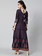 Blue & Peach Floral Print Embroidered Maxi Dress