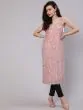 Women Peach Fur Lycra Straight Kurta