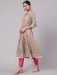 Pastle Green & Pink Floral Printed Anakali With Lace Work