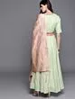 Green & Golden Woven Design Ready To Wear Lehenga & Blouse With Dupatta