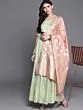 Green & Golden Woven Design Ready To Wear Lehenga & Blouse With Dupatta