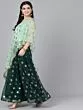Mint And Dark Green Foil Print Organza Lehenga