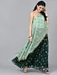 Mint And Dark Green Foil Print Organza Lehenga