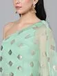 Mint And Dark Green Foil Print Organza Lehenga