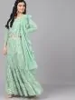 Sea Green Gold Foil Print Lehenga Blouse With Dupatta