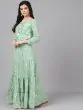 Sea Green Gold Foil Print Lehenga Blouse With Dupatta