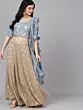Grey & Gold Foil Print Lehenga Blouse With Dupatta