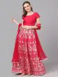 Pink & Silver Printed Lehenga Blouse With Dupatta