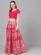 Pink & Silver Printed Lehenga Blouse With Dupatta