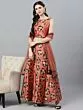 Rose Gold & Black Flock Design Lehenga Choli With Net Dupatta