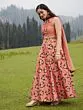Rose Gold & Black Flock Design Lehenga Choli With Net Dupatta