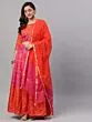 Orange & Pink Bandhani Printed Lehenga Choli & Solid Dupatta