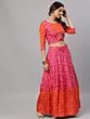Orange & Pink Bandhani Printed Lehenga Choli & Solid Dupatta