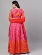 Orange & Pink Bandhani Printed Lehenga Choli & Solid Dupatta