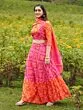 Orange & Pink Bandhani Printed Lehenga Choli & Solid Dupatta