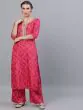Pink & Orange Bandhani Printed Straight Kurta With Palazzo Set