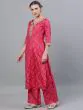 Pink & Orange Bandhani Printed Straight Kurta With Palazzo Set