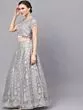 Grey & Silver Organza Foil Print Lehenga Choli With Solid Dupatta