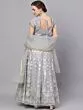 Grey & Silver Organza Foil Print Lehenga Choli With Solid Dupatta