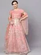Peach & Silver Organza Foil Print Lehenga Choli With Solid Dupatta