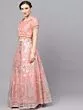 Peach & Silver Organza Foil Print Lehenga Choli With Solid Dupatta