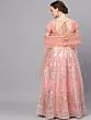 Peach & Silver Organza Foil Print Lehenga Choli With Solid Dupatta