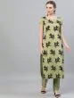 Green & Black Flock Printed Straight Kurta With Pant Set