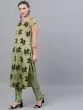 Green & Black Flock Printed Straight Kurta With Pant Set