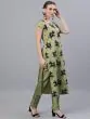 Green & Black Flock Printed Straight Kurta With Pant Set